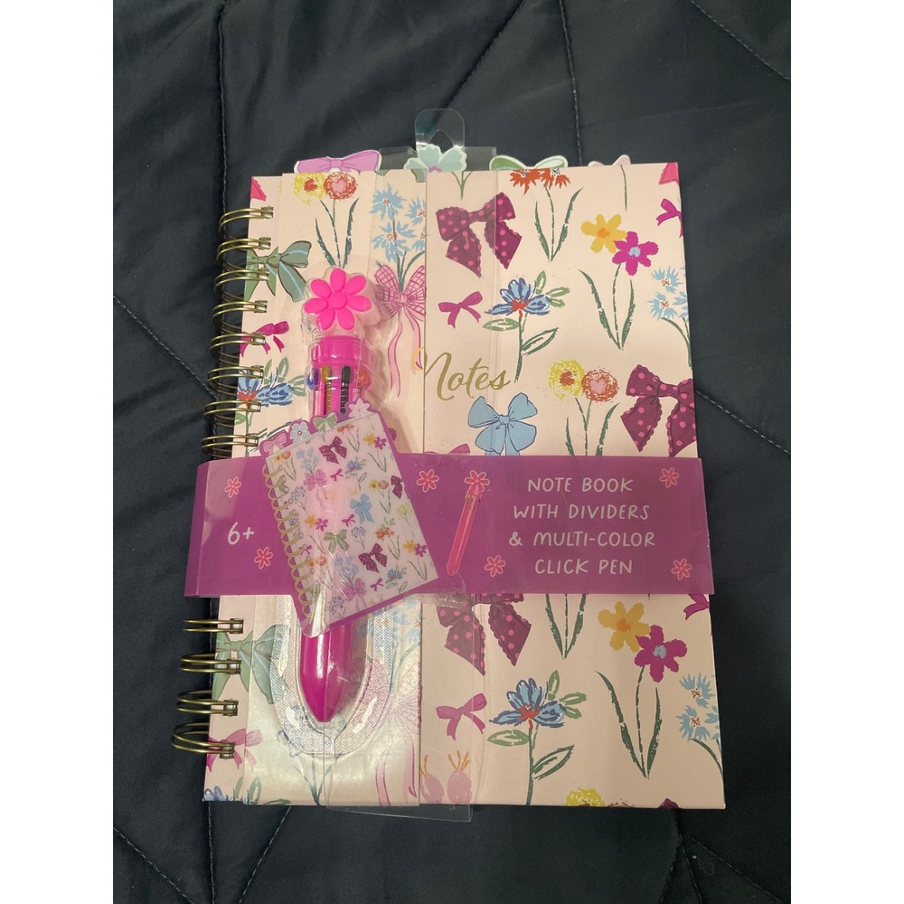 Votum Floral Bow Spiral Notebook with Dividers and Multi-Color‎ Click Pen Pink